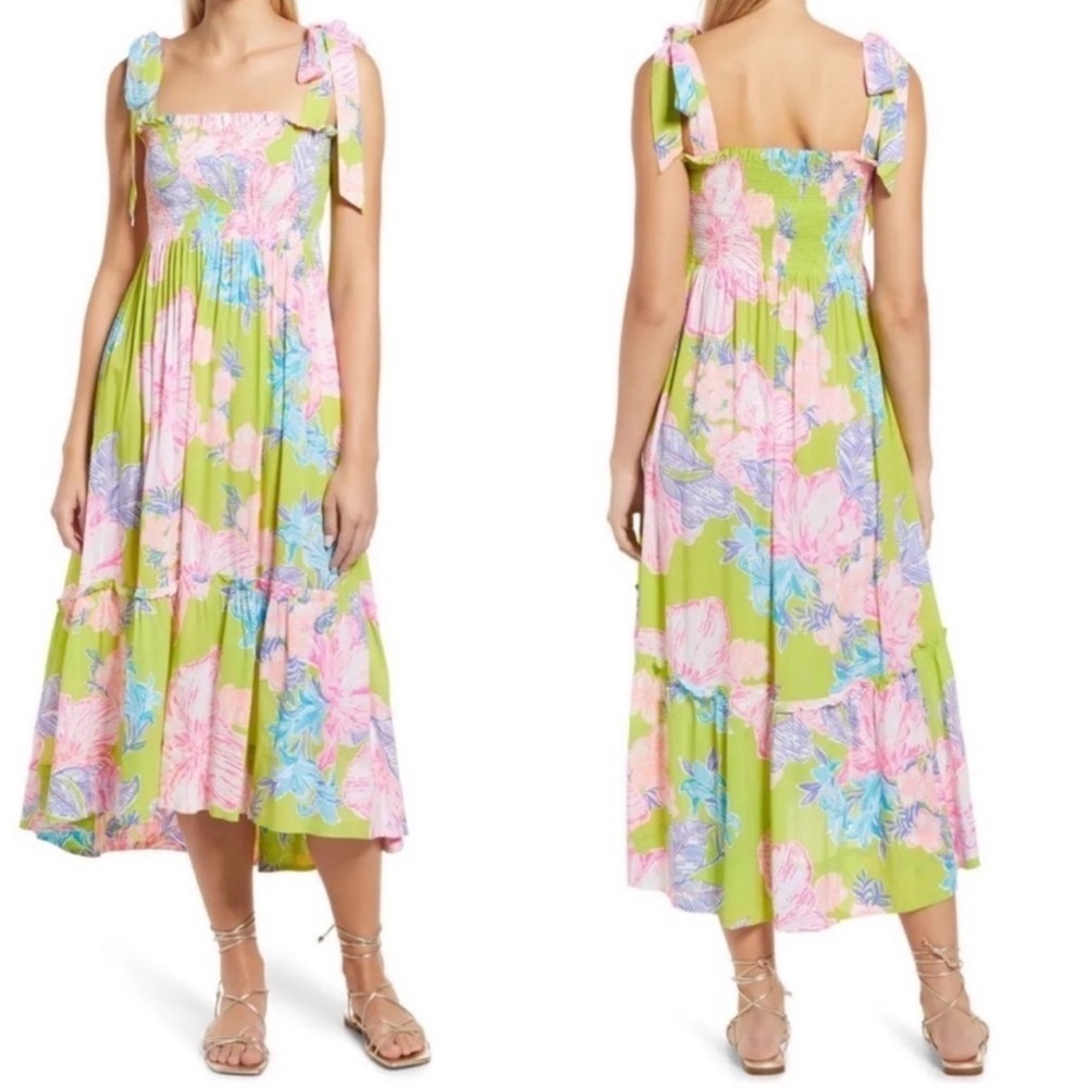 Lilly Pulitzer Rivera Midi Sundress Matcha Green Boho Babe with Pockets - Picture 2 of 9